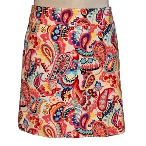 Talbots Casual Knee Length Skirt Size 12 Zip Up Cotton Lined Colorful Paisley